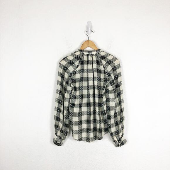 Anthropologie Pilcro Breezy Plaid Buttondown Top XS Check Textured Long Sleeve - Picture 12 of 13